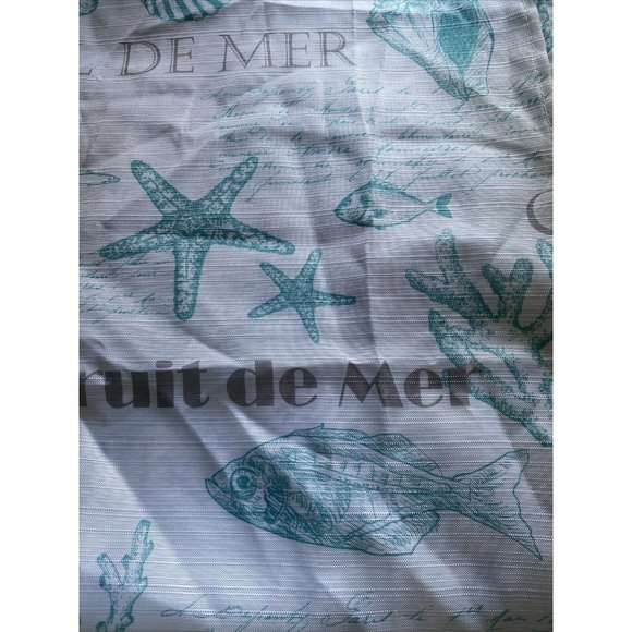 Shower Curtain & Hooks Beach Life Seaside Starfish Sea Shells Fabric Teal White - Picture 5 of 7